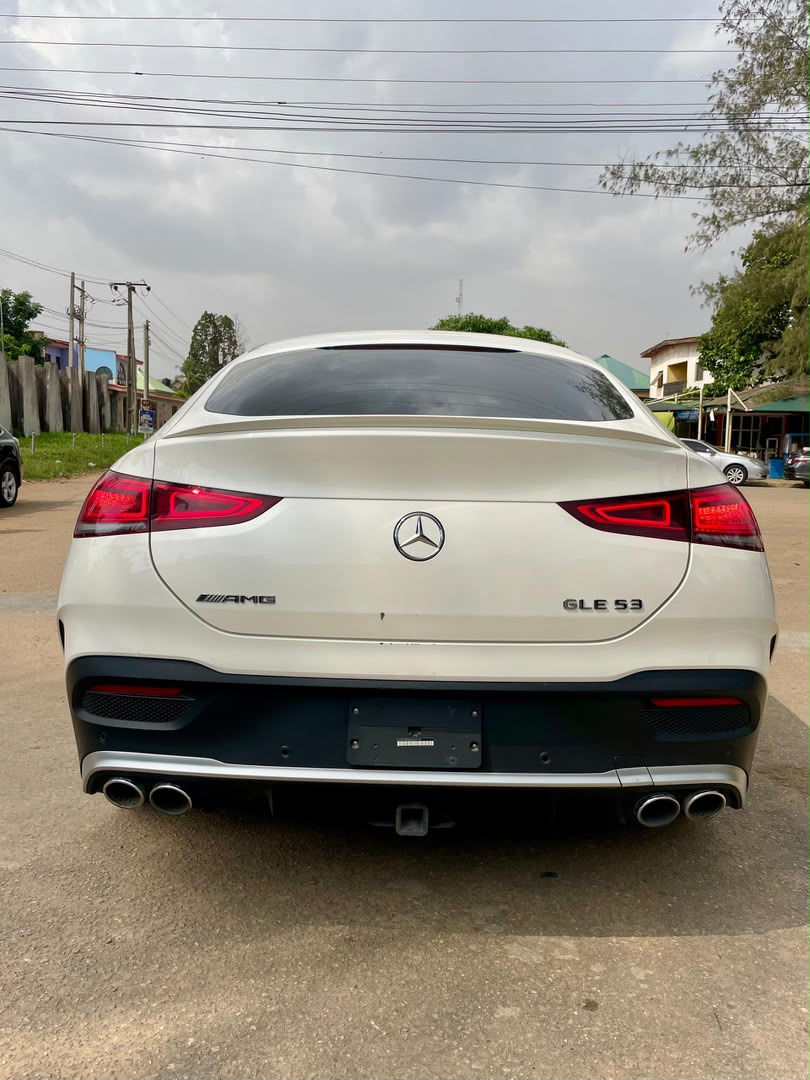 Rear view of a white Mercedes-Benz GLE 53 AMG